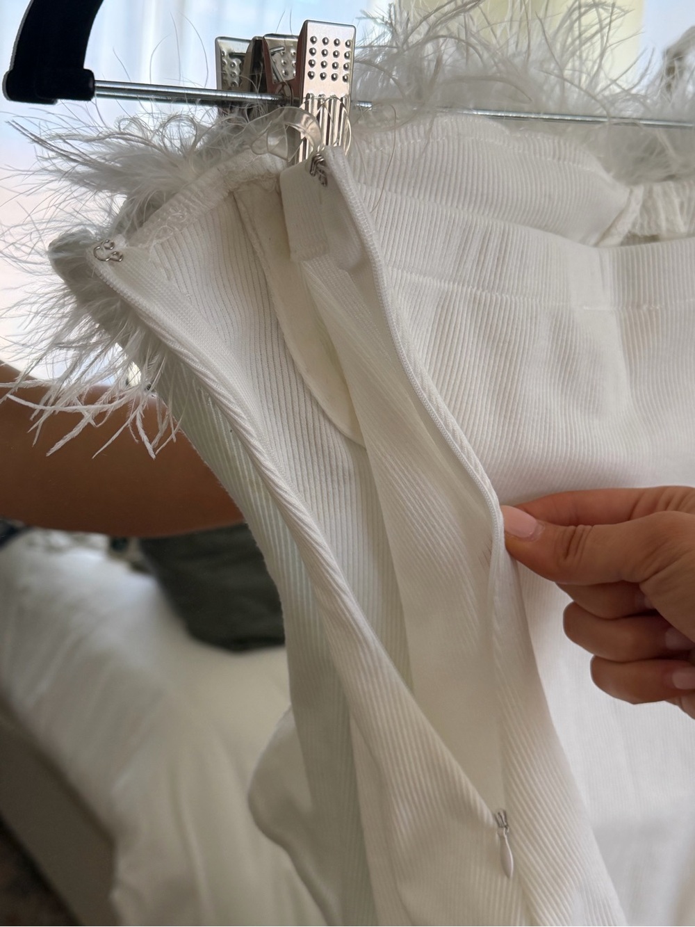 White Feather Trim Strapless Bodysuit - Picture 5 of 7